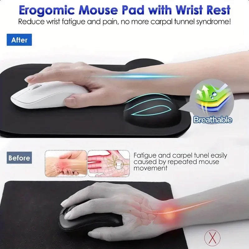 Ergonomic Mouse Pad with Gel Wrist Rest – Comfortable Keyboard Support & Non-Slip Base