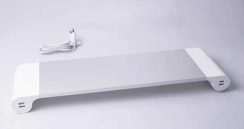 Aluminum Desktop Monitor Stand with USB Hub – Laptop & iMac Riser with 4-Port Charging, Non-Slip Space Saver Desk Organizer