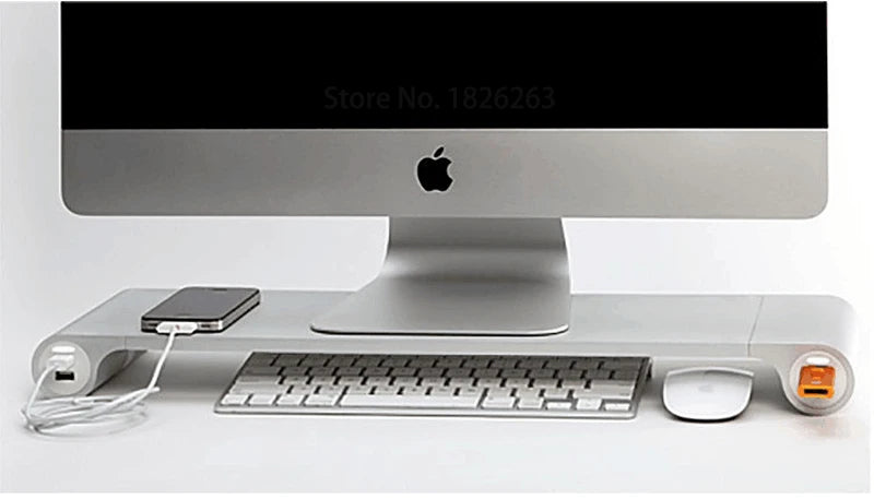 Aluminum Desktop Monitor Stand with USB Hub – Laptop & iMac Riser with 4-Port Charging, Non-Slip Space Saver Desk Organizer