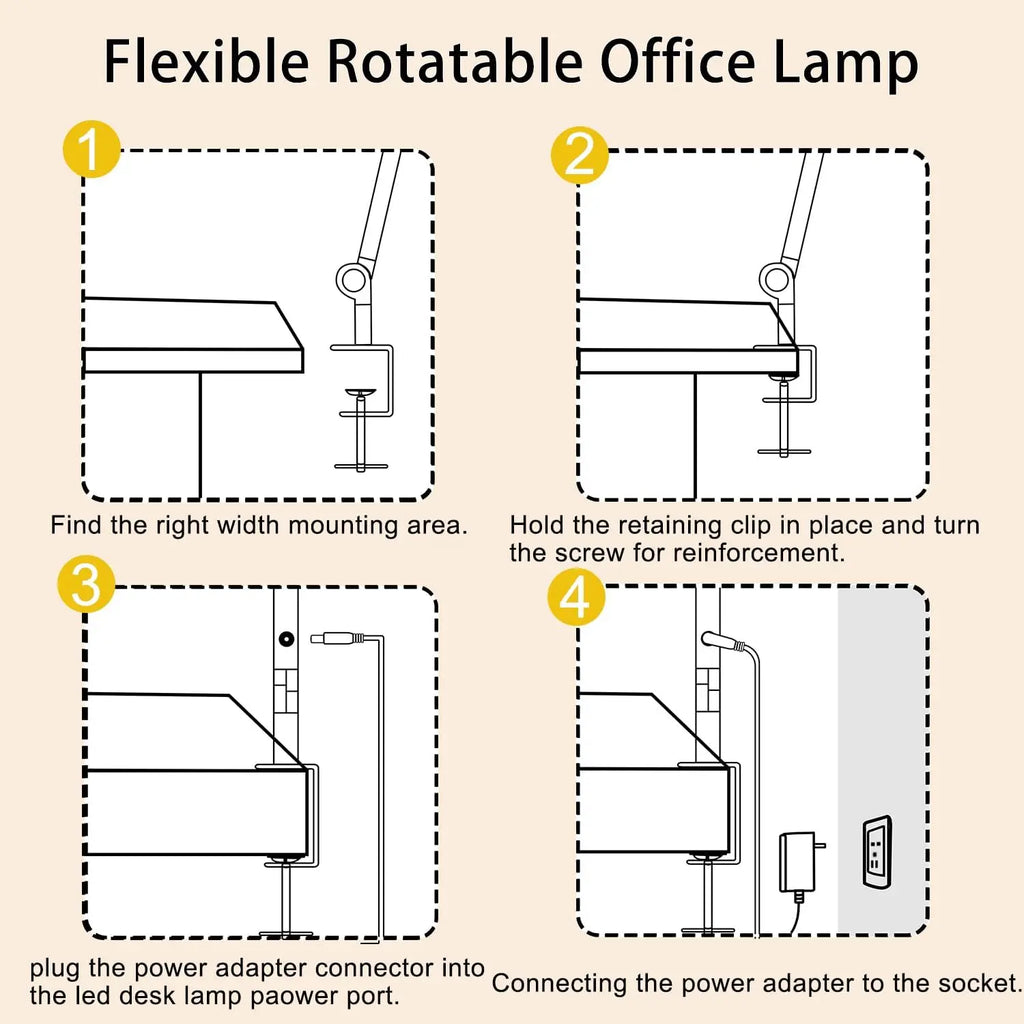 4-Section Flexible Clamp Desk Light – Adjustable Color Modes & Eye-Care Brightness