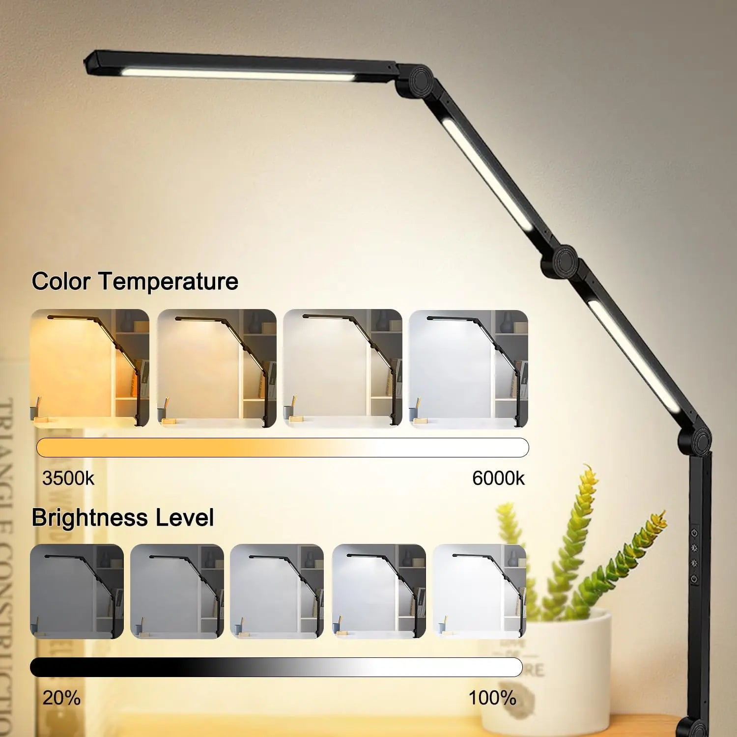 4-Section Flexible Clamp Desk Light – Adjustable Color Modes & Eye-Care Brightness