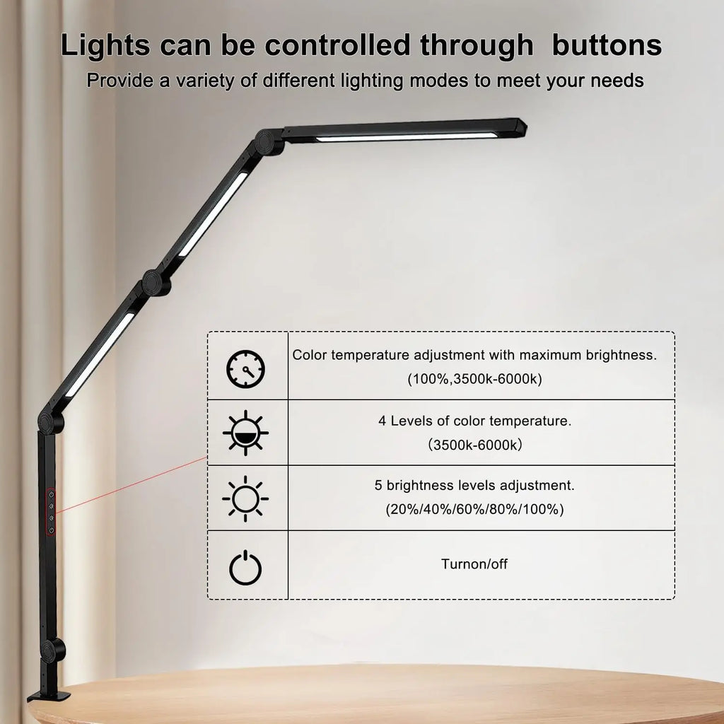 4-Section Flexible Clamp Desk Light – Adjustable Color Modes & Eye-Care Brightness