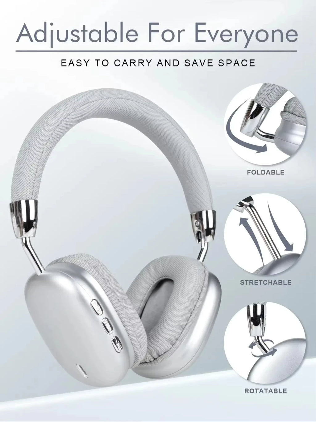 Ergonomic Foldable Headphones | Deep Bass Over-Ear Wireless Earbuds