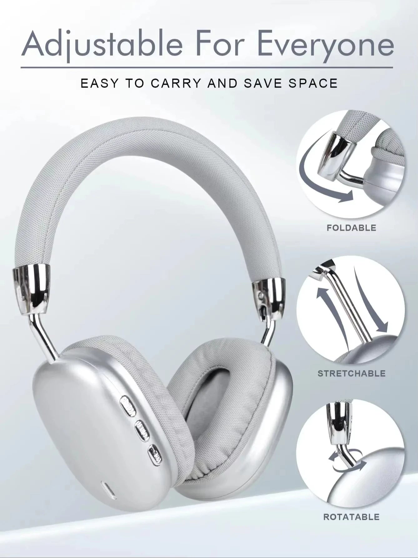 Ergonomic Foldable Headphones | Deep Bass Over-Ear Wireless Earbuds