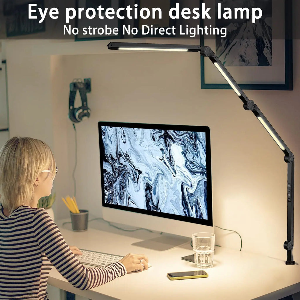 4-Section Flexible Clamp Desk Light – Adjustable Color Modes & Eye-Care Brightness