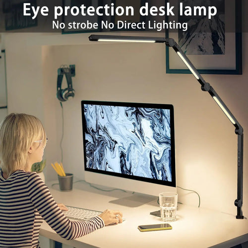 4-Section Flexible Clamp Desk Light – Adjustable Color Modes & Eye-Care Brightness